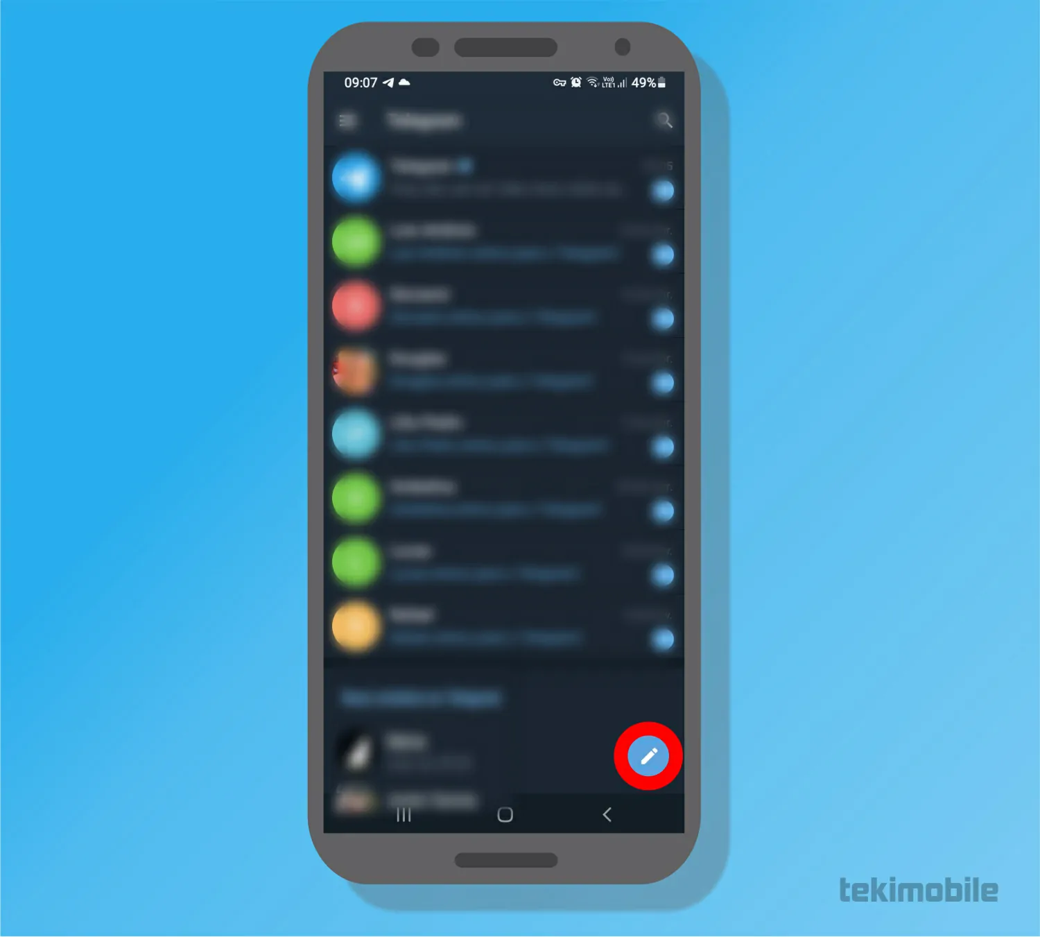 Selecione o ícone no canto infeiror - Como adicionar e apagar contatos no Telegram