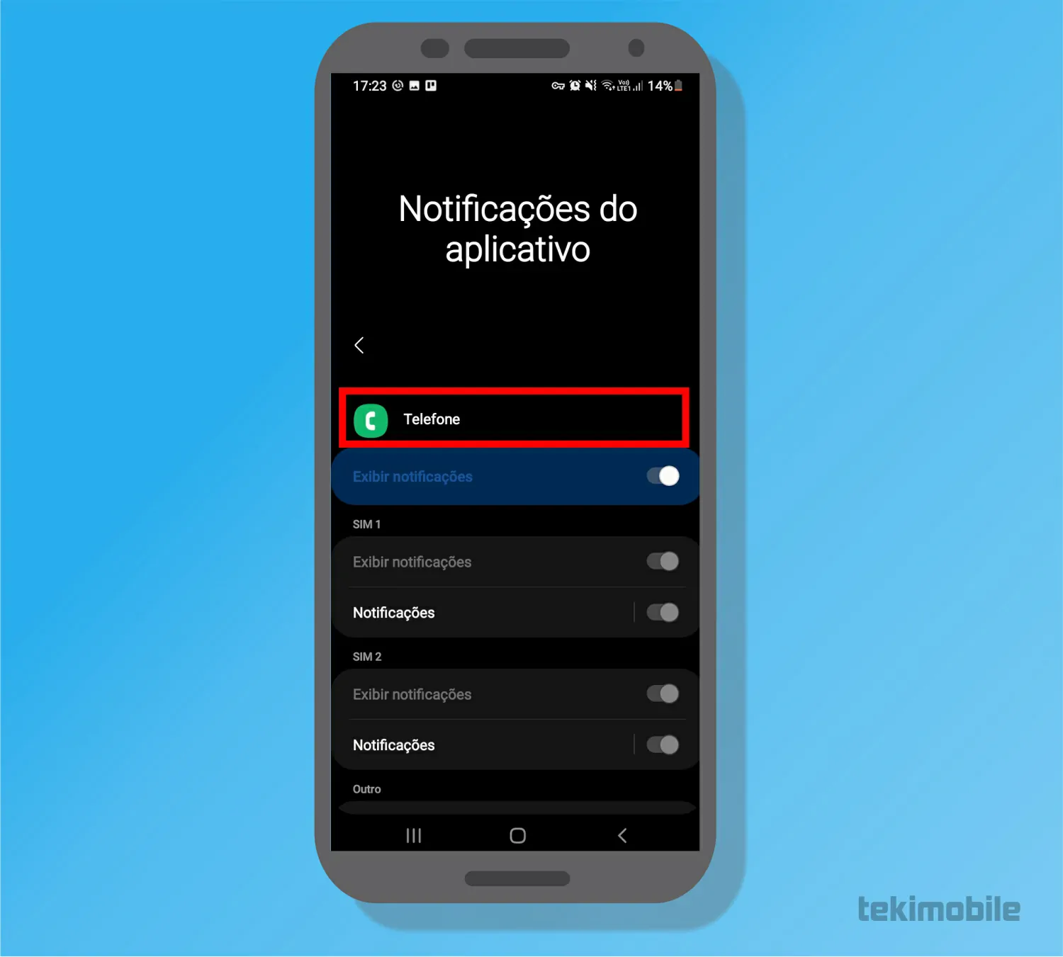 Toque em Telefone para acessar o app - Como tirar notificação de Correio de voz