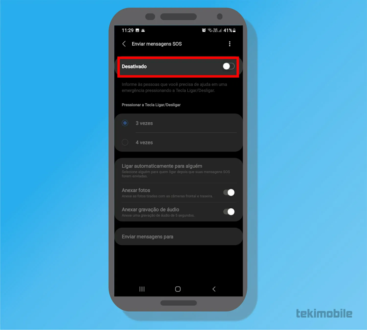 Ative o interruptor - Como ativar botão SOS do Android