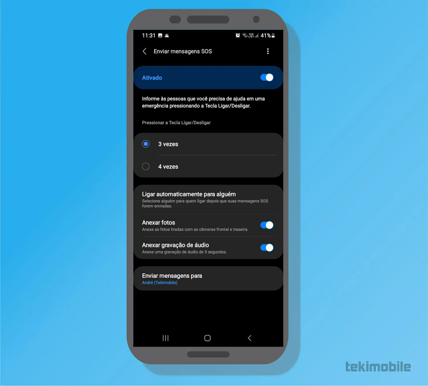 Configure as opçoes restantes - Como ativar botão SOS do Android