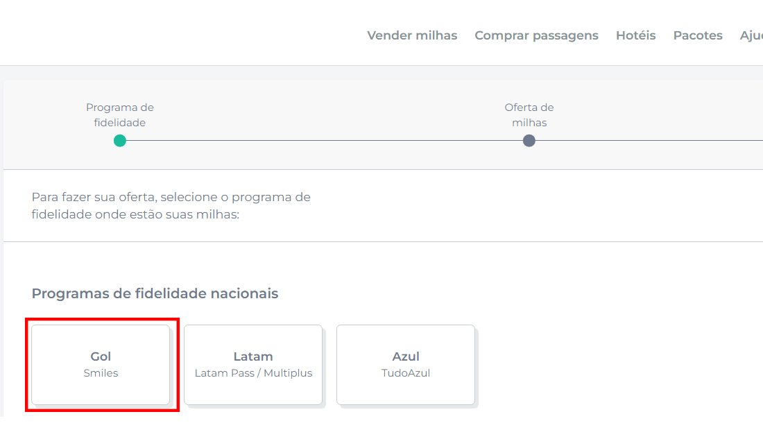 Escolha um dos programas de milhas