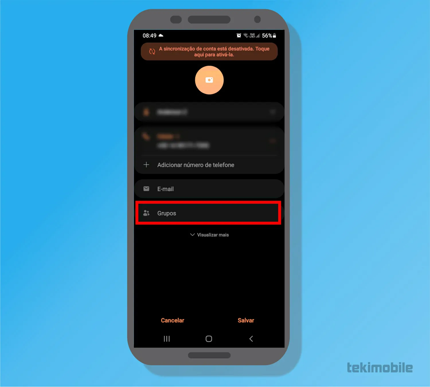 Toque em Grupos - Como adicionar contatos de emergência no Android