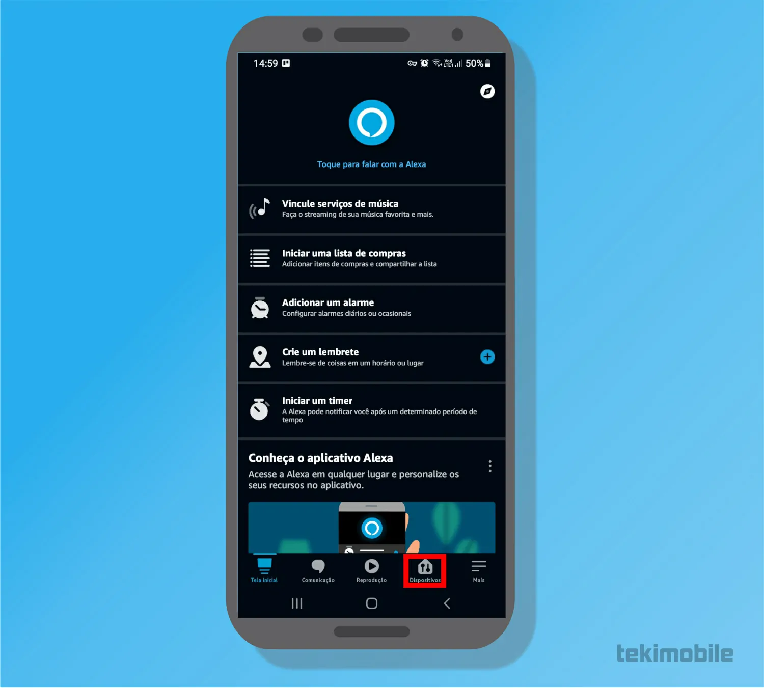 Toque sobre a opção Dispositivos - Como mudar a voz da Alexa no celular e na Echo