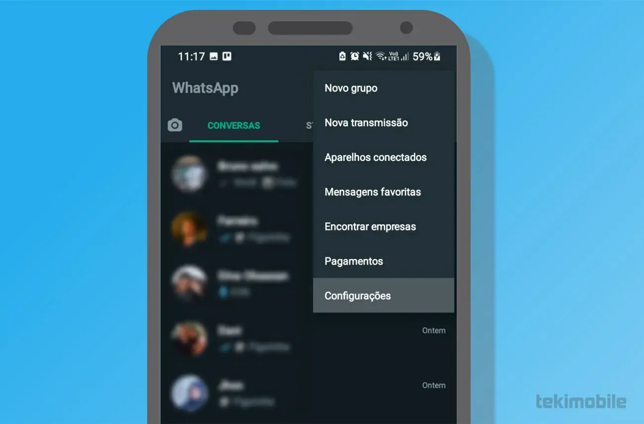 Toque-sobre-configurações - WhatsApp foto borrada e falha de download, como resolver