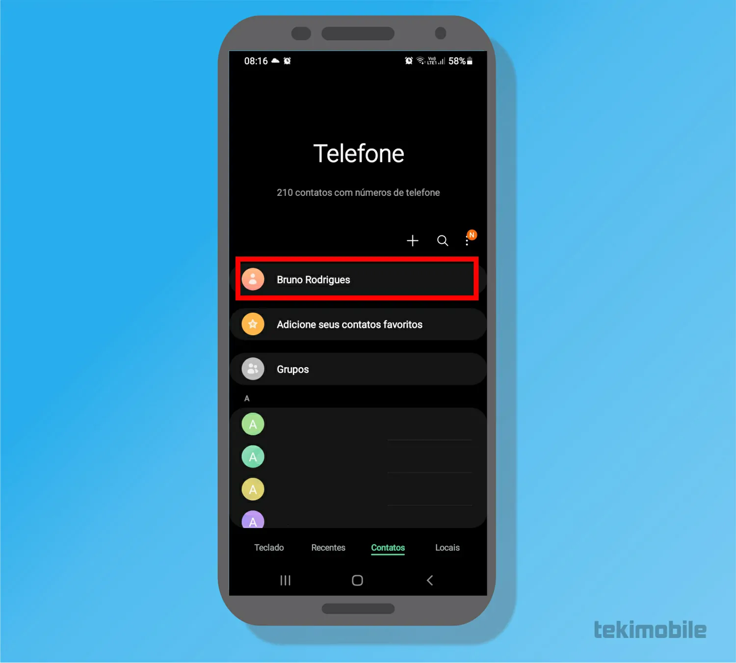 Toque sobre seu nome - Como adicionar contatos de emergência no Android