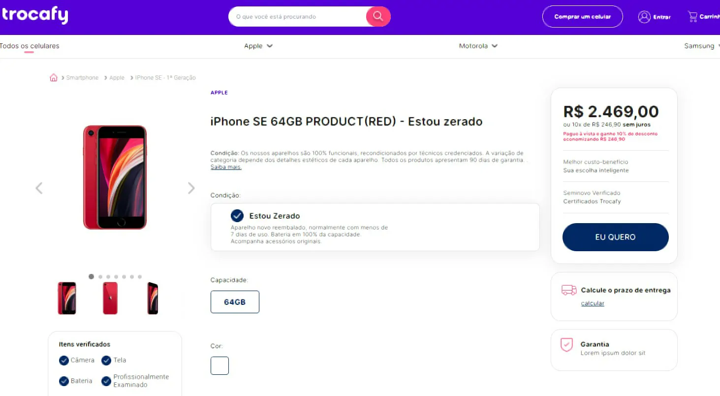 iPhone a venda no site - Trocafy é especializada em venda de celulares seminovos