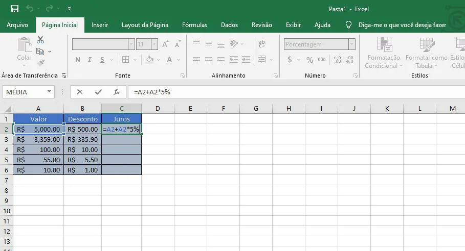 Calcular o Juros - Como calcular porcentagem no Excel