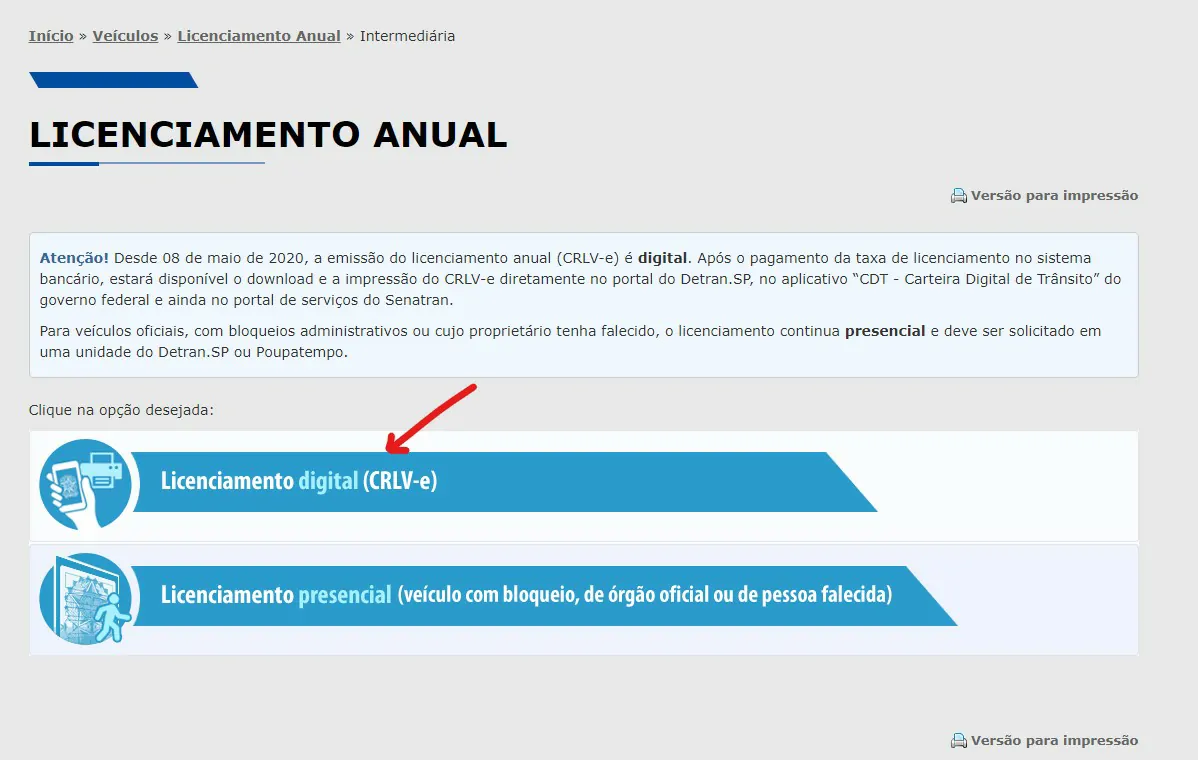 Clique em Licenciamento digital - Como IMPRIMIR DOCUMENTO do VEÍCULO (CRLV DIGITAL) 2022