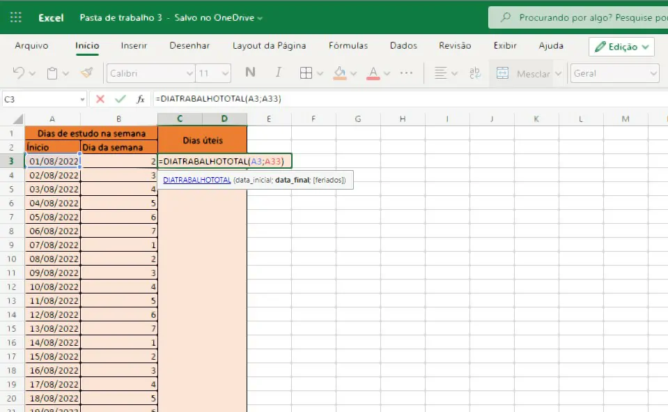 Escolha os dias de trabalho- Como calcular dias úteis no Excel