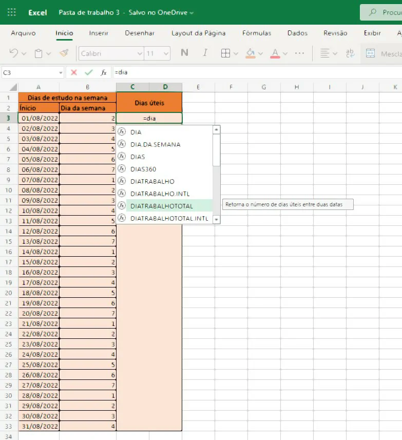 Selecione diatrabalho - Como calcular dias úteis no Excel