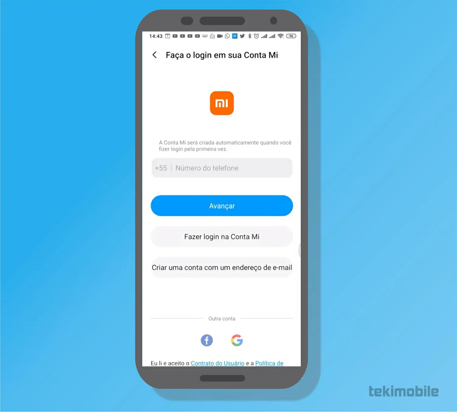 Selecione uma opção - Como criar conta Mi em celulares Xiaomi e ativar serviços