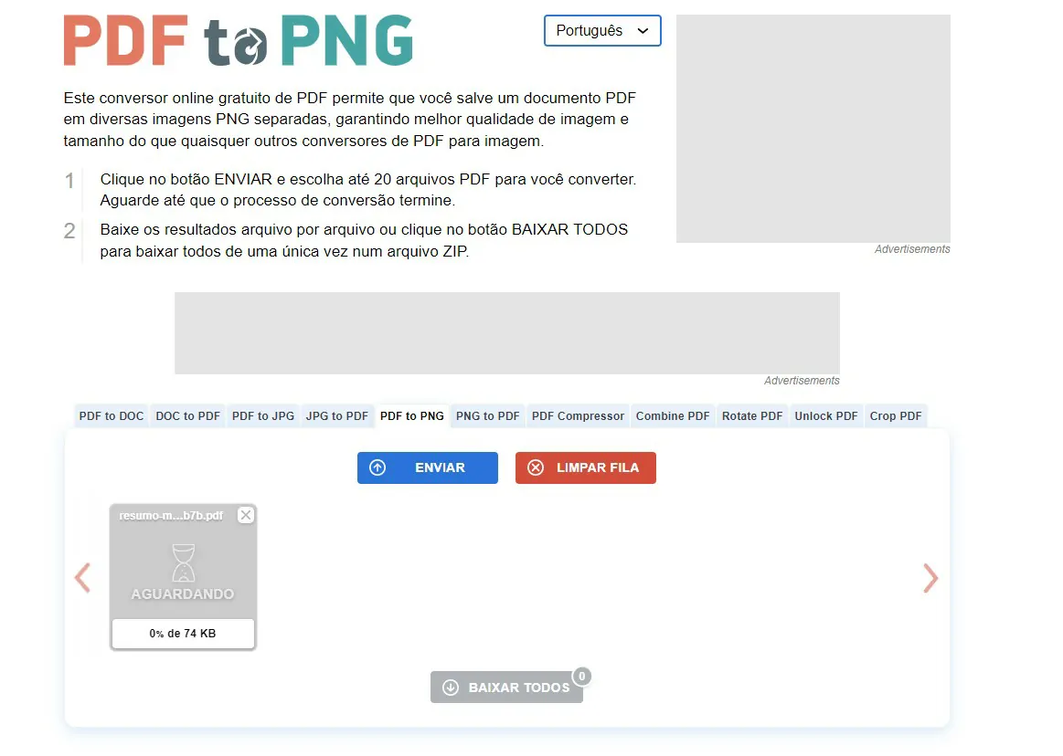 Aguarde o processo de carregamento - Como converter PDF para PNG