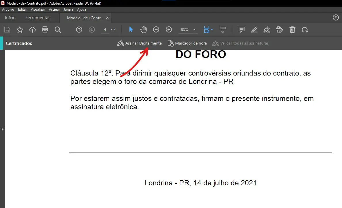 Clique em Assinar - Como assinar PDF com certificado digital