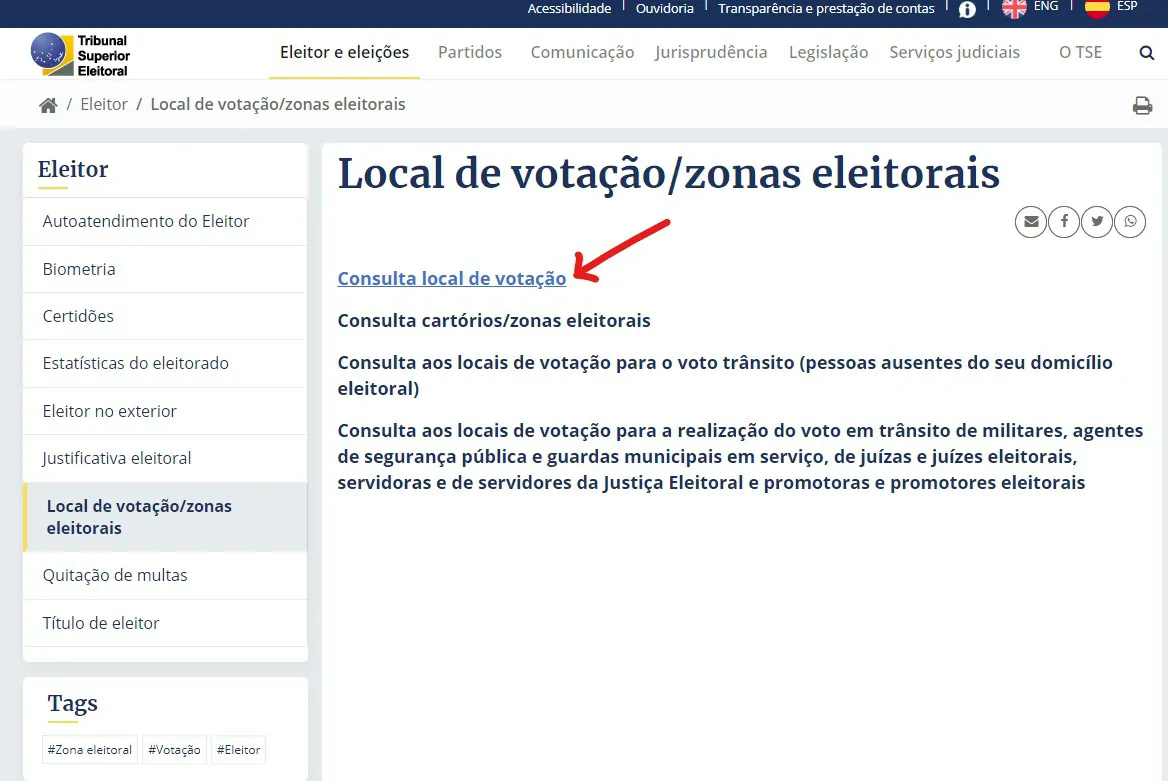 Clique sobre a opção - Como saber minha seção eleitoral pela internet