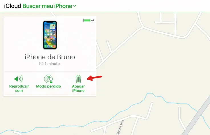 Selecione a opção APagar - Como formatar o iPhone sem estar com ele, remotamente