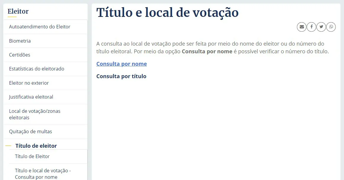 Selecione uma das opções - Como saber minha seção eleitoral pela internet