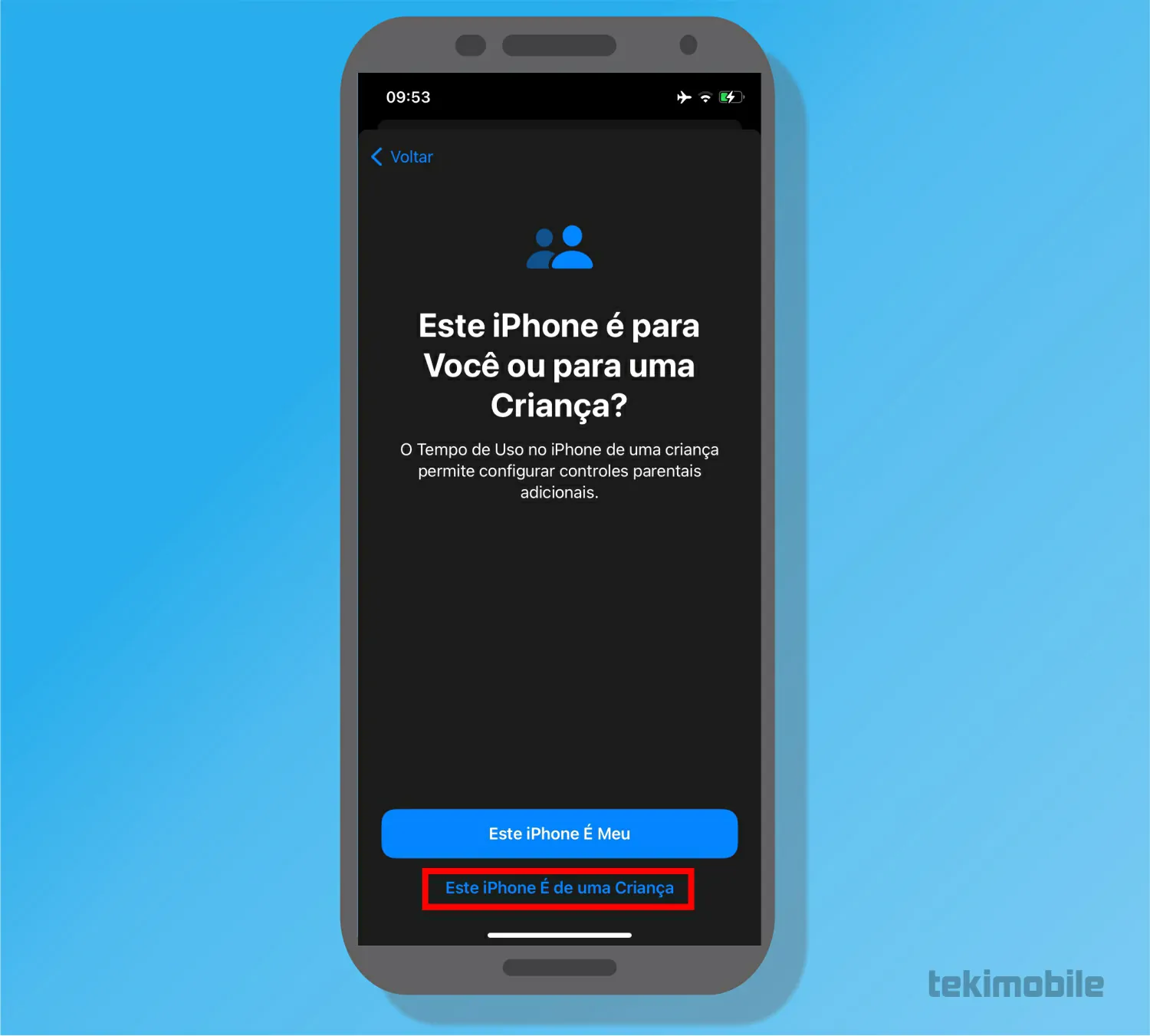 Toque sobre Este telefone é de uma criançã - Restrições do iPhone como configurar o controle de pais