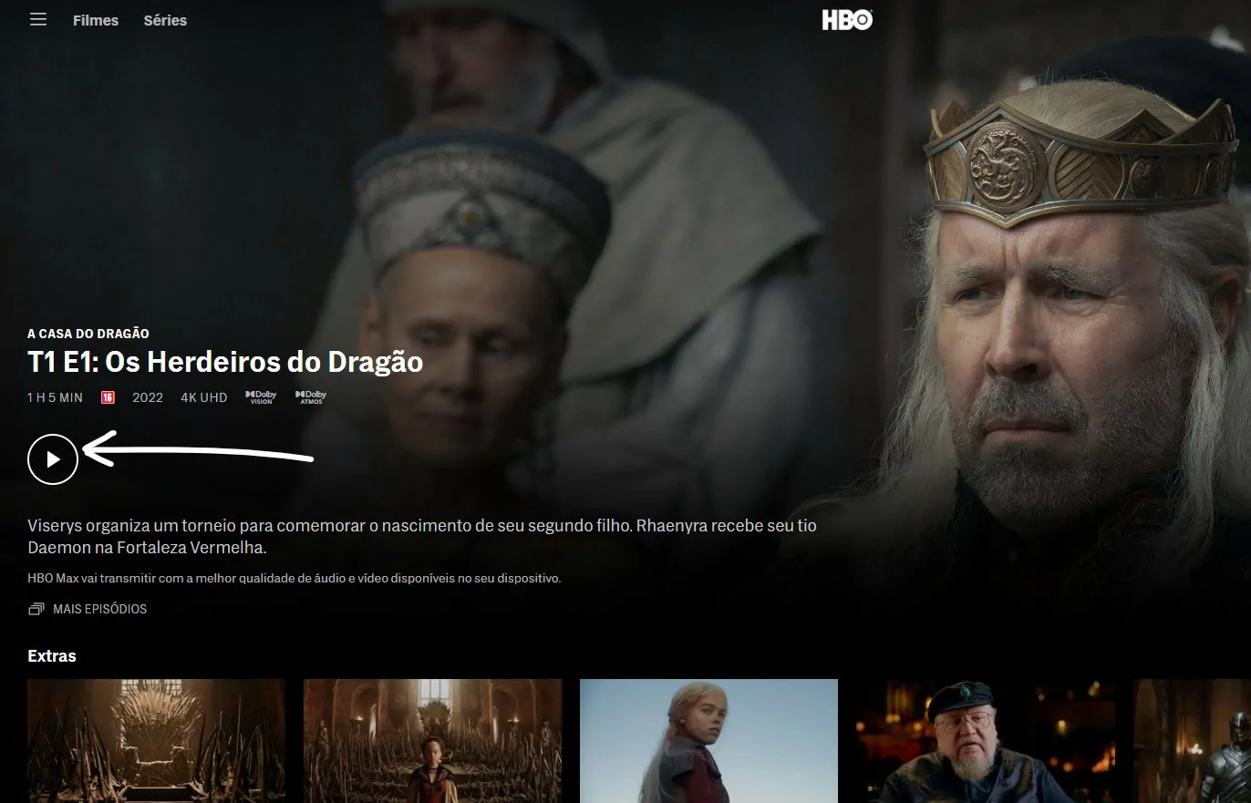 Toque sobre o botão de reprodução - Como assistir HBO Max de graça