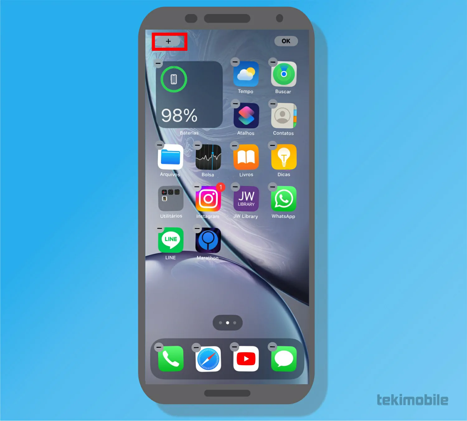 Toque sobre o ícone - Como colocar Widgets no iPhone