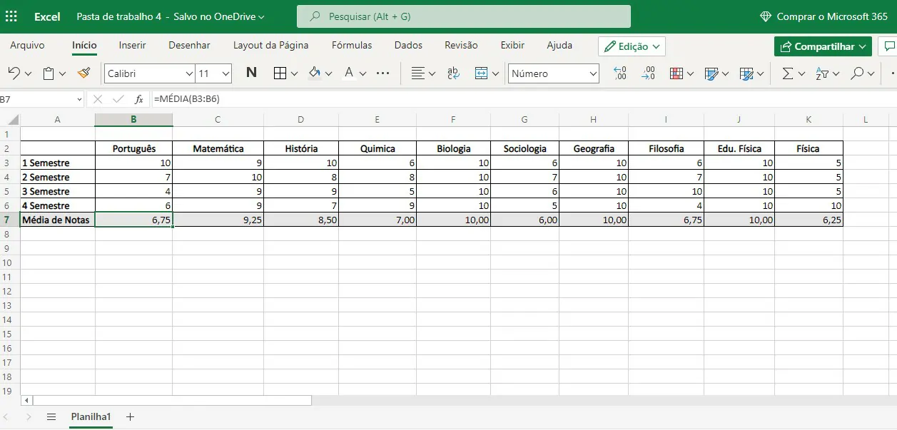Resultado da média de números - Como calcular media aritmética no Excel