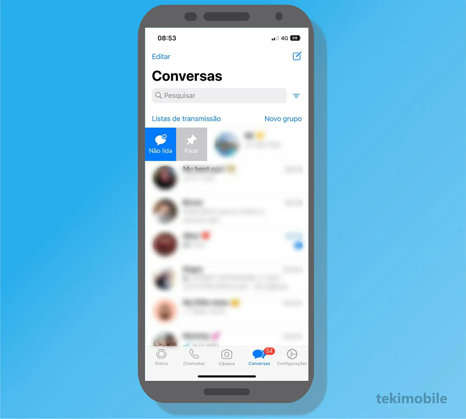 Toque sobre a opção de Fixar - Como fixar conversa no whatsapp iPhone