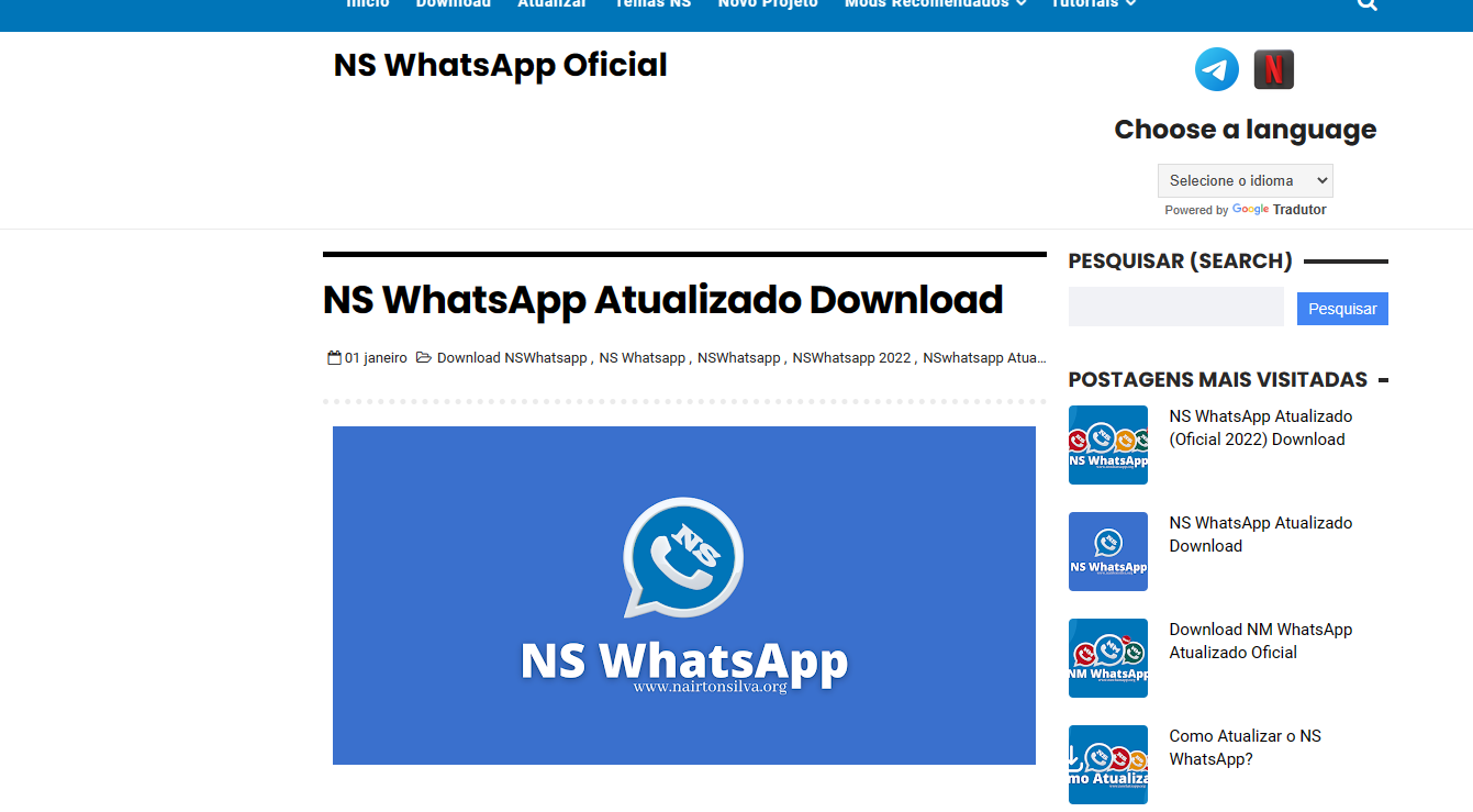 Site oficial - NSWhatsApp como baixar e quais os riscos