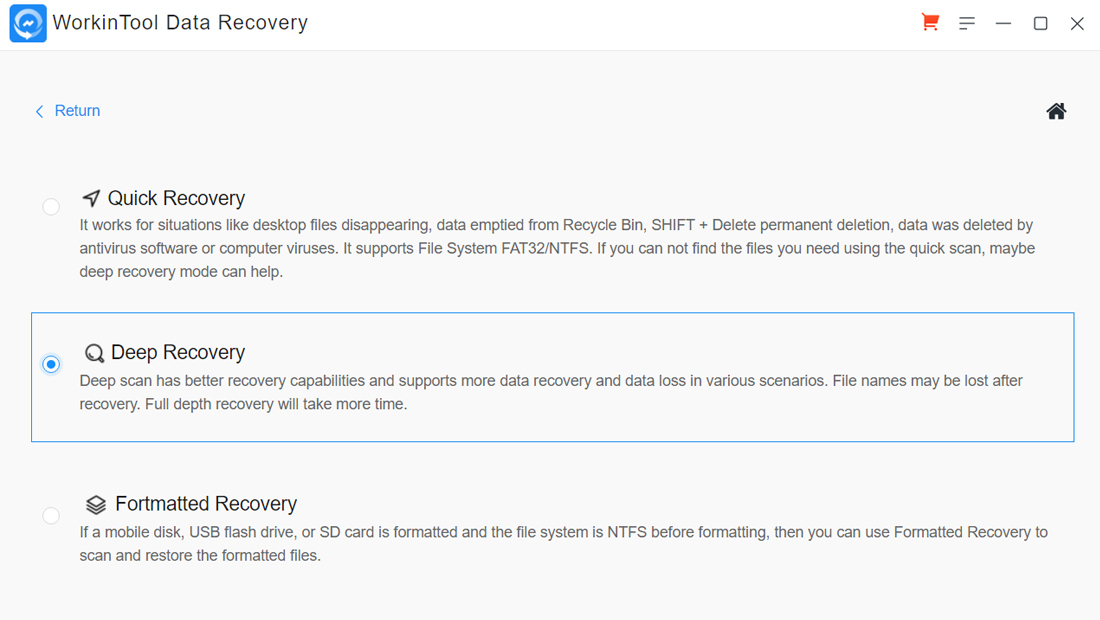 Como usar o WorkinTool Data Recovery deep