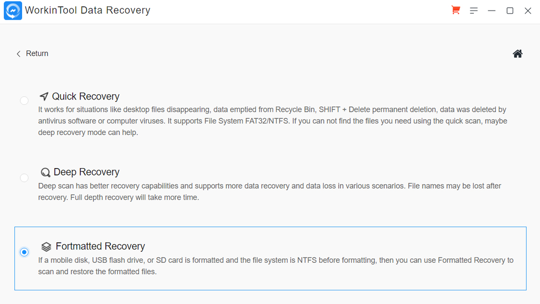 Como usar o WorkinTool Data Recovery formatted