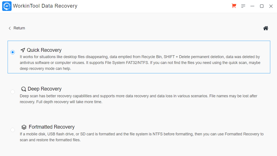 Como usar o WorkinTool Data Recovery quick