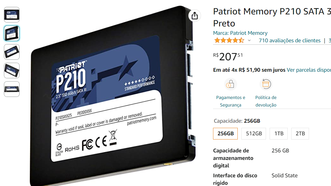 SSD de 256gb patriot p2