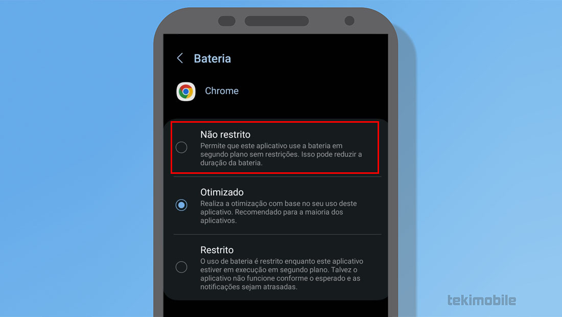 bateria não restrito android