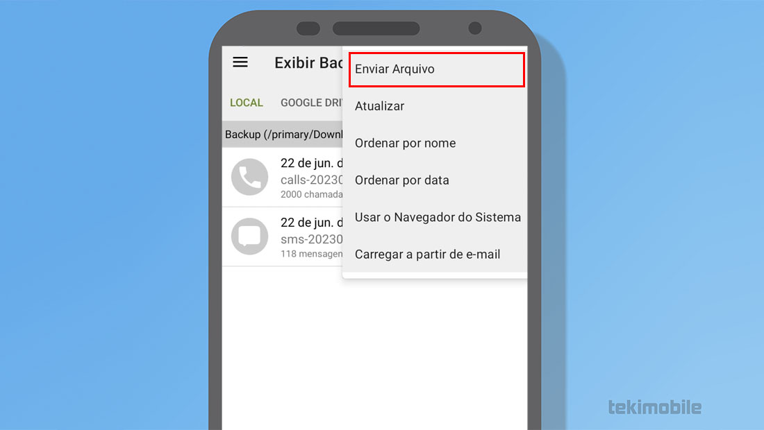 enviar aquivo backup android