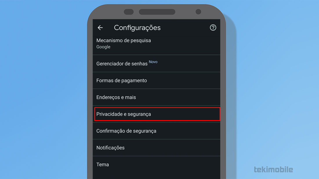 privacidade e segurança chrome