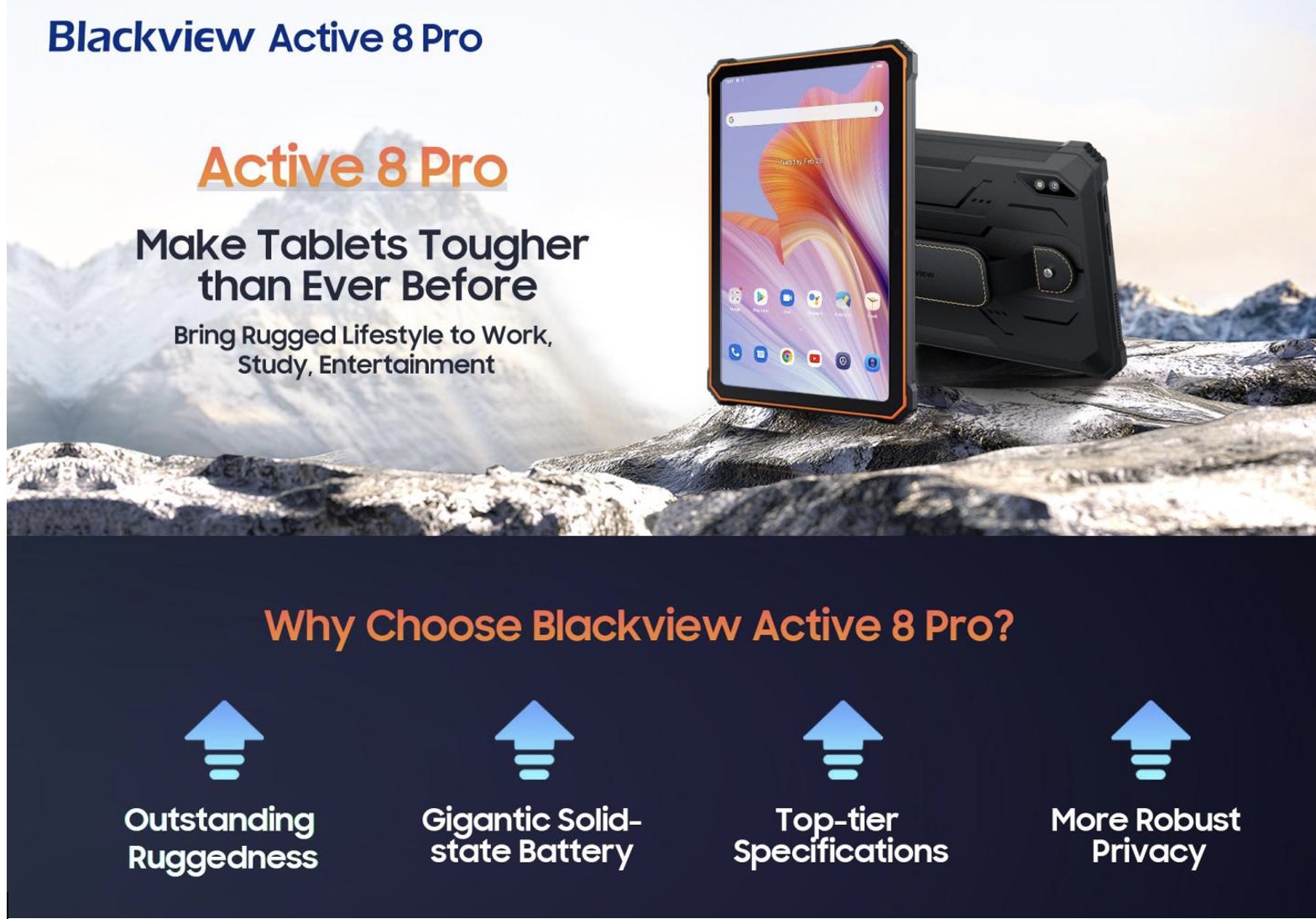 Com 40% de desconto, primeiro tablet robusto Blackview Active 8 tem bateria de 22.000 mAh, chipset Helio G99 e falantes Quad Harman/Kardon Smart-PA BOX 3
