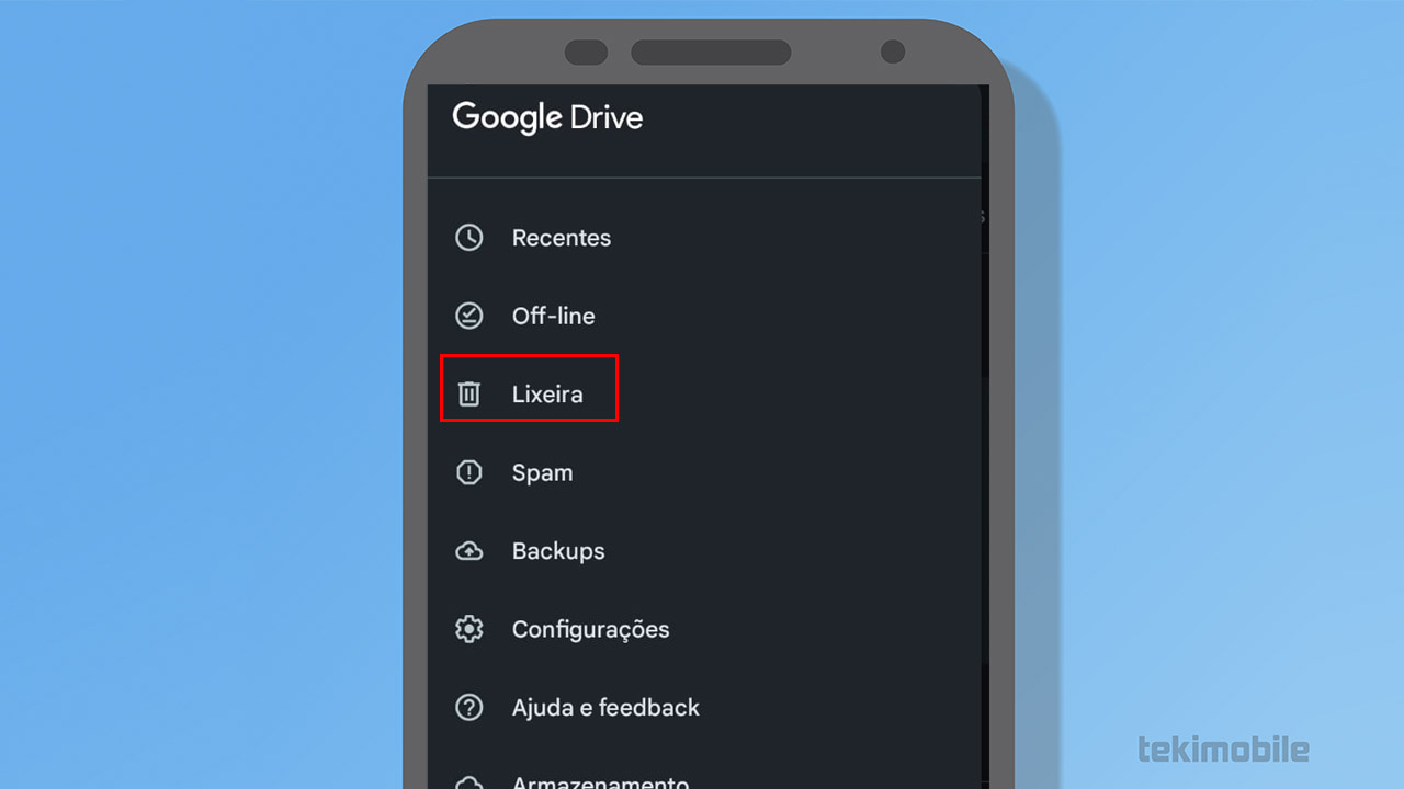 lixeira android google drive