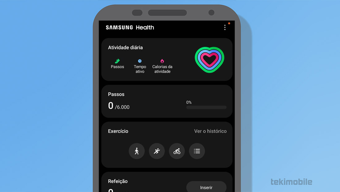 samsung health tela inicial