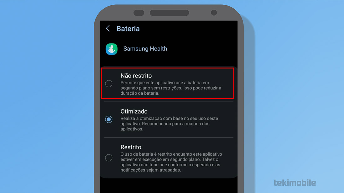 tirar restrição samsung health