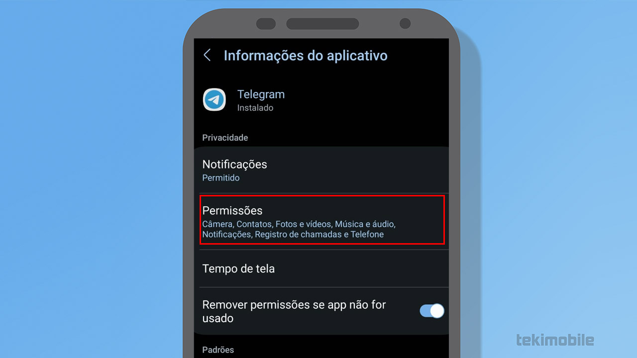 permissões android telegram