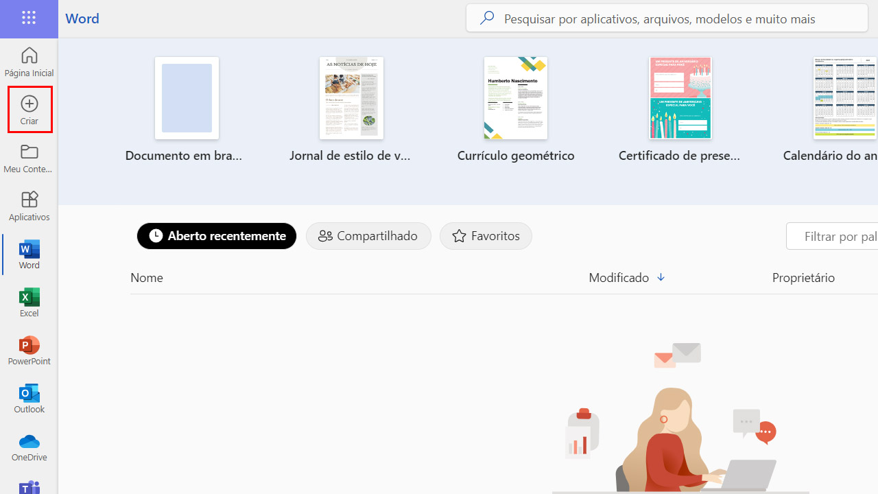 word online criar documento