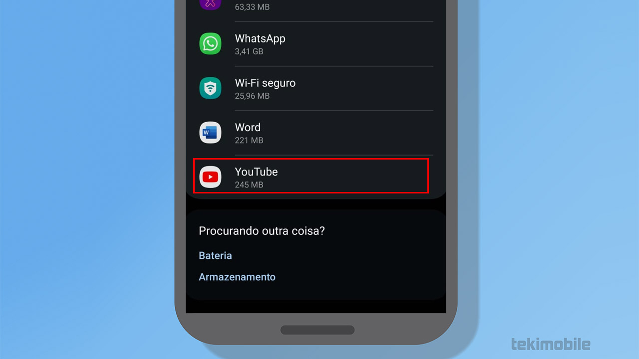 Youtube app lista configurações