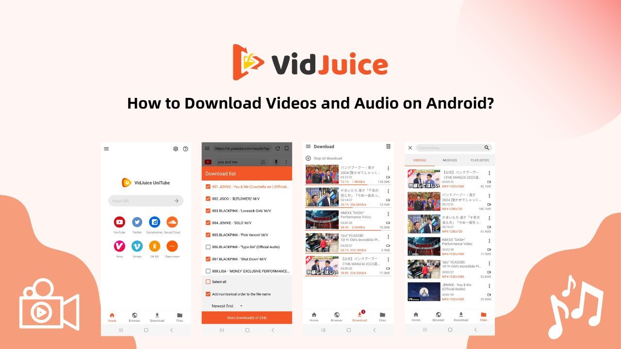 Melhor aplicativo para baixar vídeos em lote da URL no Android: Visão geral do VidJuice UniTube 10