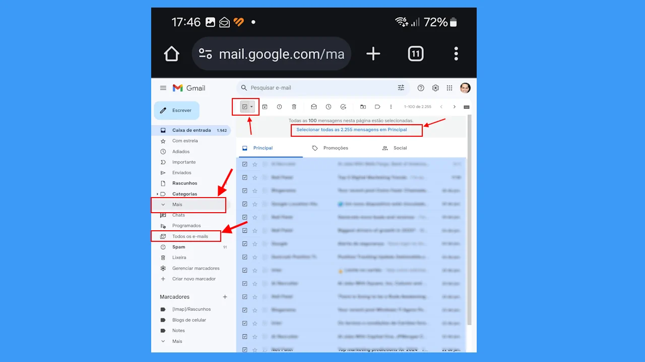 Como deletar TODOS os email do Gmail (limpar caixa de entrada) 7