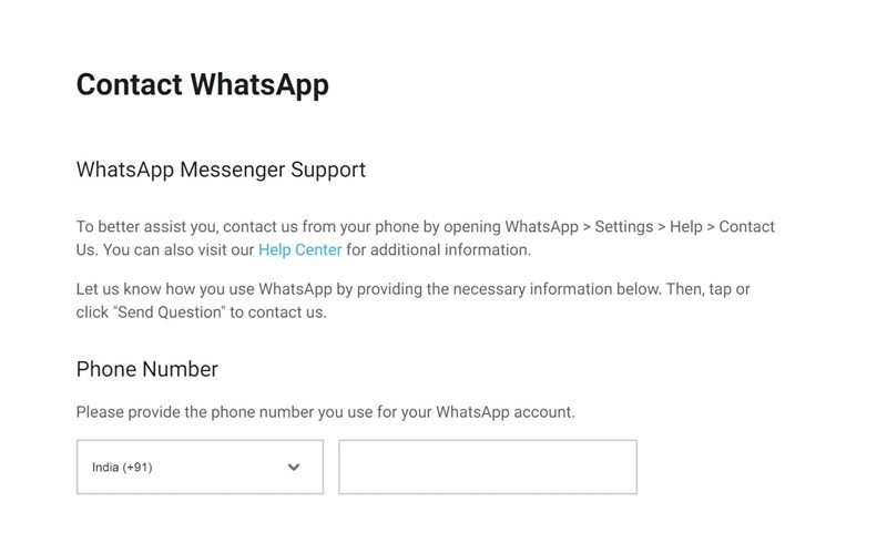 Entre em contato com o suporte do WhatsApp