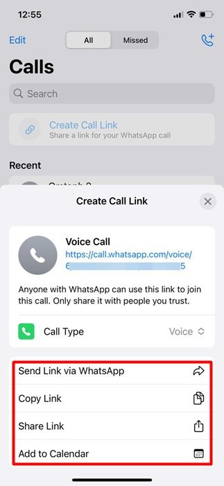 Enviar link pelo WhatsApp