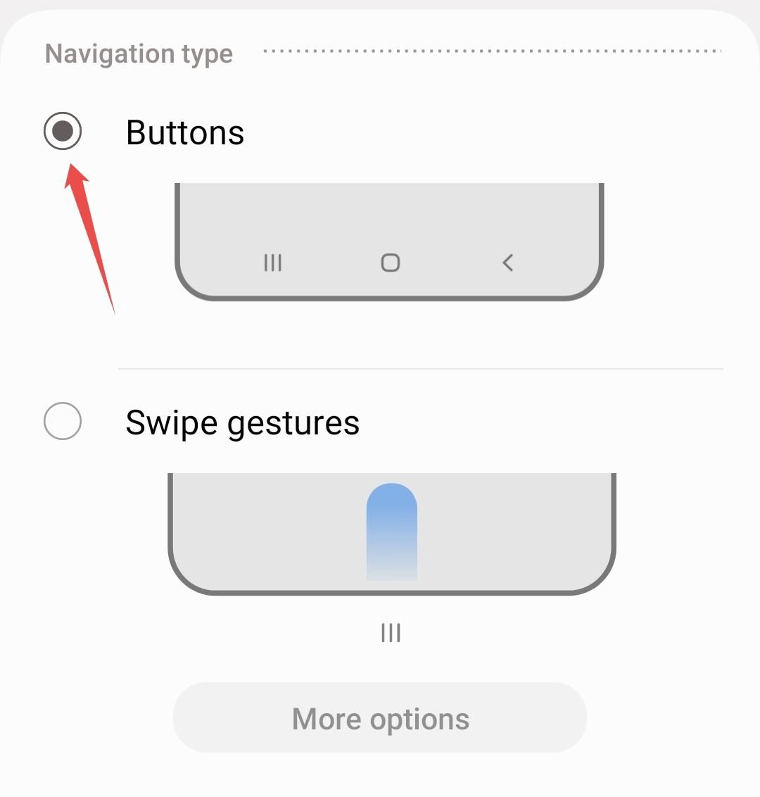 Habilitando a navegação com três botões no Samsung