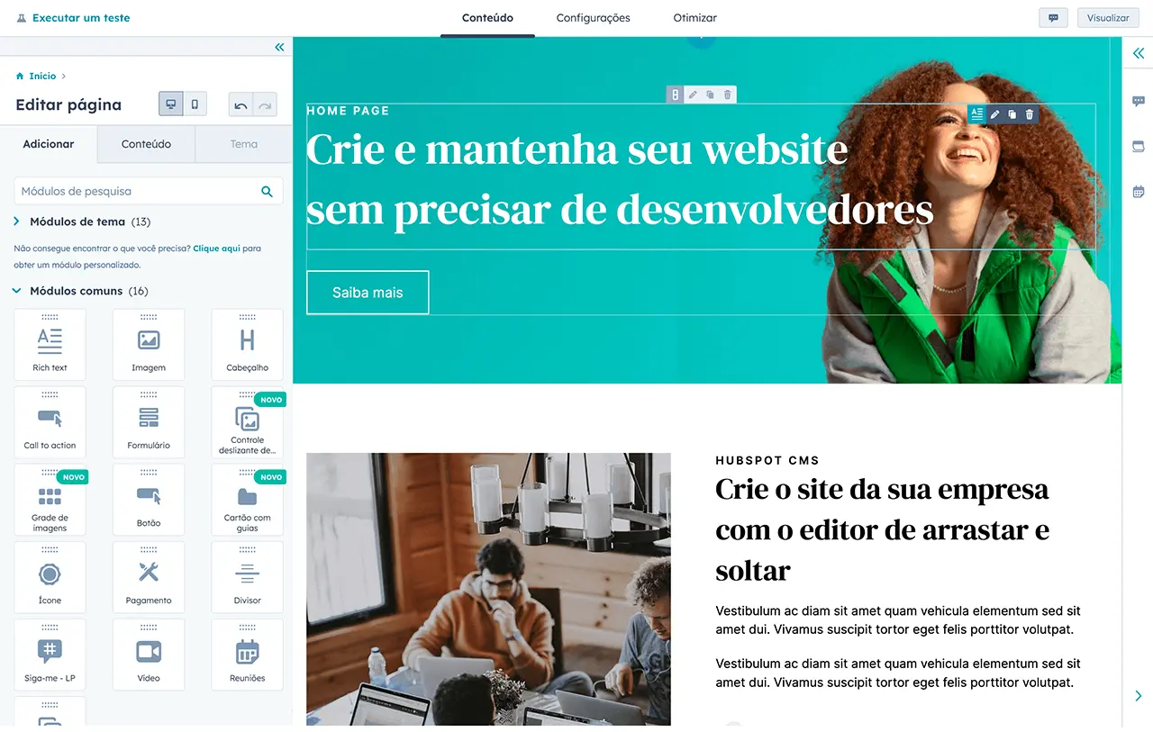 hubspot criacao de sites gratis