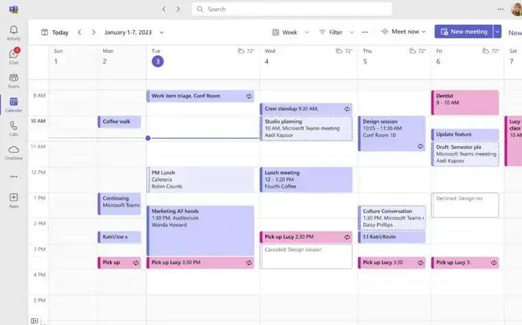 Calendário Outlook no Teams