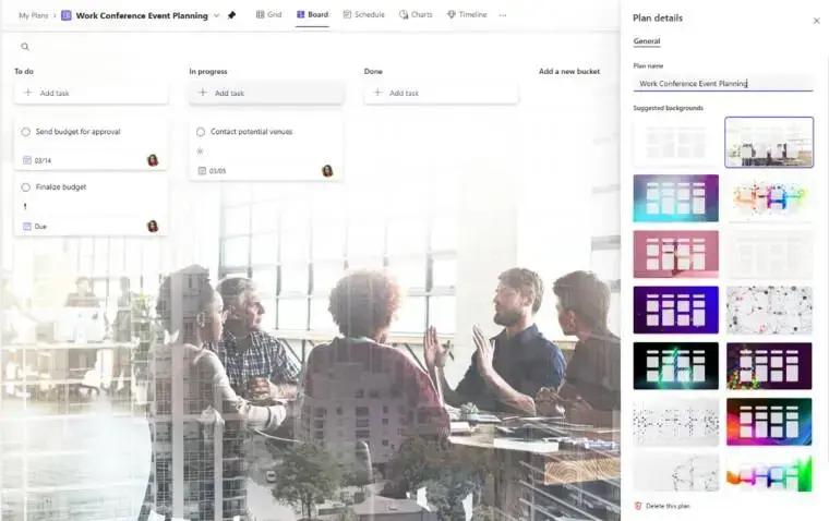 Microsoft Planner com backgrounds