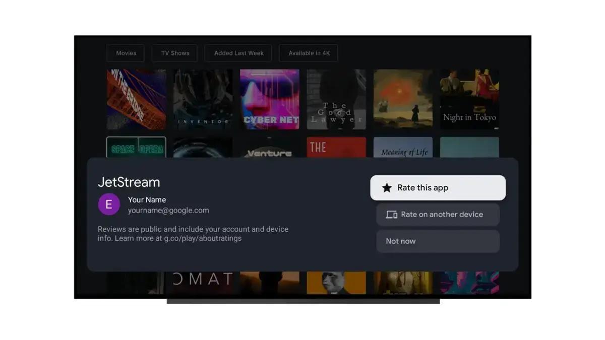 Google TV agora permite solicitar avaliações diretamente nos aplicativos