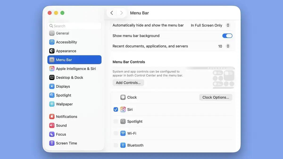 macOS Tahoe Beta 2 permite personalizar a barra de menu com fundo